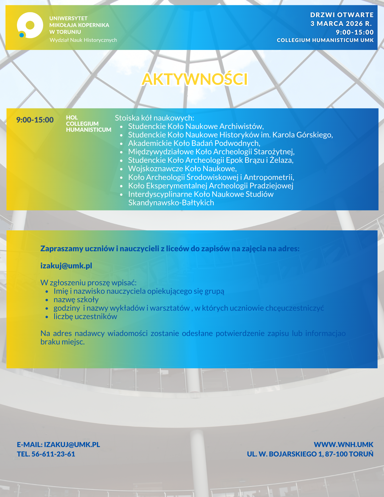 Drzwi Otwarte WNH aktywności i zapisy