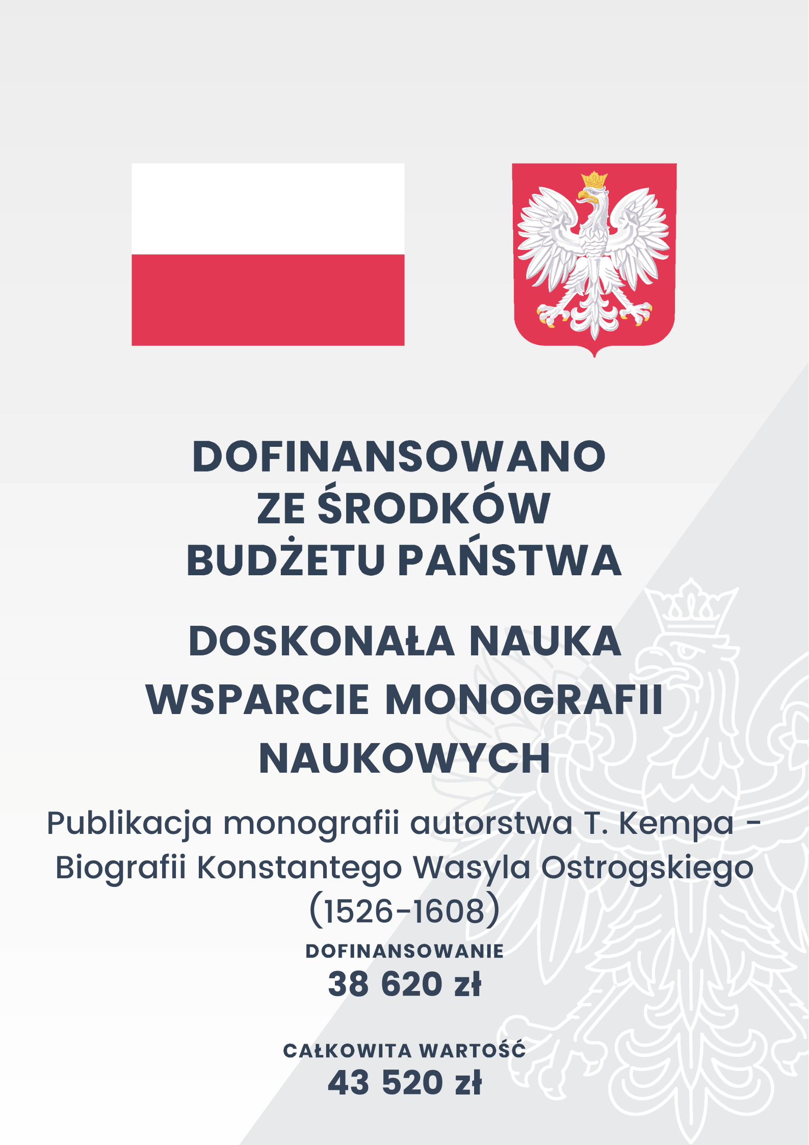 flaga Polski, godło Polski, napis "dofinansowano ze środków budżetu państwa"